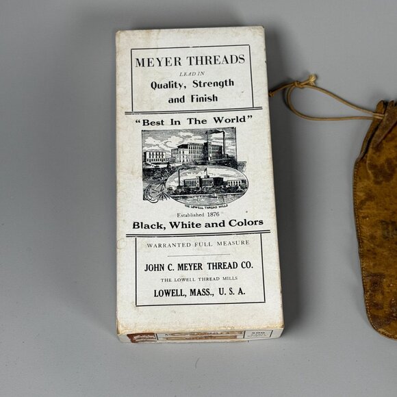 Meyer Threads Box Set W/Vintage Leather Pouch Rulers & Thread Co. Bank of Geneva - Picture 2 of 6